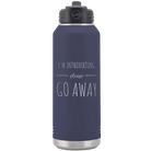 Laser etched navy 32 oz vacuum insulated water bottle with 'Introverting' design