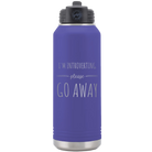 Laser etched purple 32 oz vacuum insulated water bottle with 'Introverting' design
