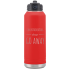 Laser etched red 32 oz vacuum insulated water bottle with 'Introverting' design