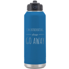 Laser etched royal blue 32 oz vacuum insulated water bottle with 'Introverting' design