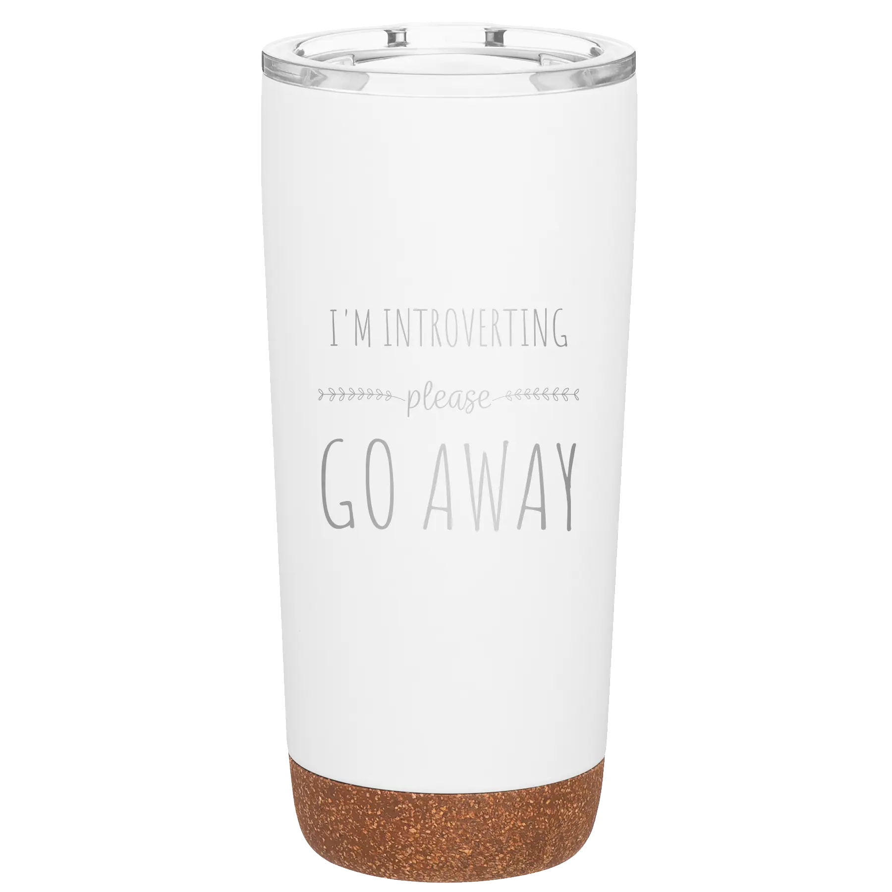Laser etched white 20 oz vacuum insulated tumbler with 'Introverting' design