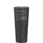 Laser etched black 20 oz vacuum insulated tumbler with 'Introverting' design