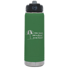 Laser etched green 20 oz vacuum insulated water bottle with 'Sun Sand Drink in Hand' design