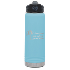 Laser etched light blue 20 oz vacuum insulated water bottle with 'Sun Sand Drink in Hand' design