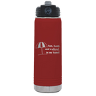Laser etched maroon 20 oz vacuum insulated water bottle with 'Sun Sand Drink in Hand' design
