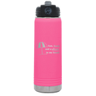 Laser etched pink 20 oz vacuum insulated water bottle with 'Sun Sand Drink in Hand' design