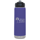 Laser etched purple 20 oz vacuum insulated water bottle with 'Sun Sand Drink in Hand' design