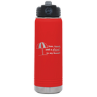 Laser etched red 20 oz vacuum insulated water bottle with 'Sun Sand Drink in Hand' design