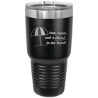 Laser etched black 30 oz vacuum insulated tumbler with 'Sun Sand Drink in Hand' design