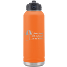 Laser etched orange 32 oz vacuum insulated water bottle with 'Sun Sand Drink in Hand' design