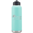 Laser etched teal 32 oz vacuum insulated water bottle with 'Sun Sand Drink in Hand' design