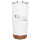 Laser etched white 20 oz vacuum insulated tumbler with 'Sun Sand Drink in Hand' design