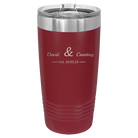 Personalized maroon 20 oz vacuum insulated tumbler with '2 Lines Name Anniversary' design