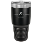 Personalized black 30 oz vacuum insulated tumbler with '2 Lines Name Anniversary' design