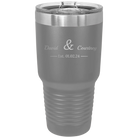 Personalized dark gray 30 oz vacuum insulated tumbler with '2 Lines Name Anniversary' design