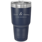 Personalized navy 30 oz vacuum insulated tumbler with '2 Lines Name Anniversary' design