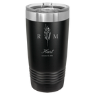 Personalized black 20 oz vacuum insulated tumbler with '3 Lines Initial Last Name Anniversary' design