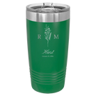 Personalized green 20 oz vacuum insulated tumbler with '3 Lines Initial Last Name Anniversary' design
