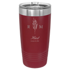 Personalized maroon 20 oz vacuum insulated tumbler with '3 Lines Initial Last Name Anniversary' design