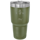 Personalized olive green 30 oz vacuum insulated tumbler with '3 Lines Initial Last Name Anniversary' design