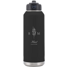 Personalized black 32 oz vacuum insulated water bottle with '3 Lines Initial Last Name Anniversary' design