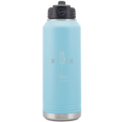 Personalized light blue 32 oz vacuum insulated water bottle with '3 Lines Initial Last Name Anniversary' design