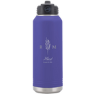 Personalized purple 32 oz vacuum insulated water bottle with '3 Lines Initial Last Name Anniversary' design