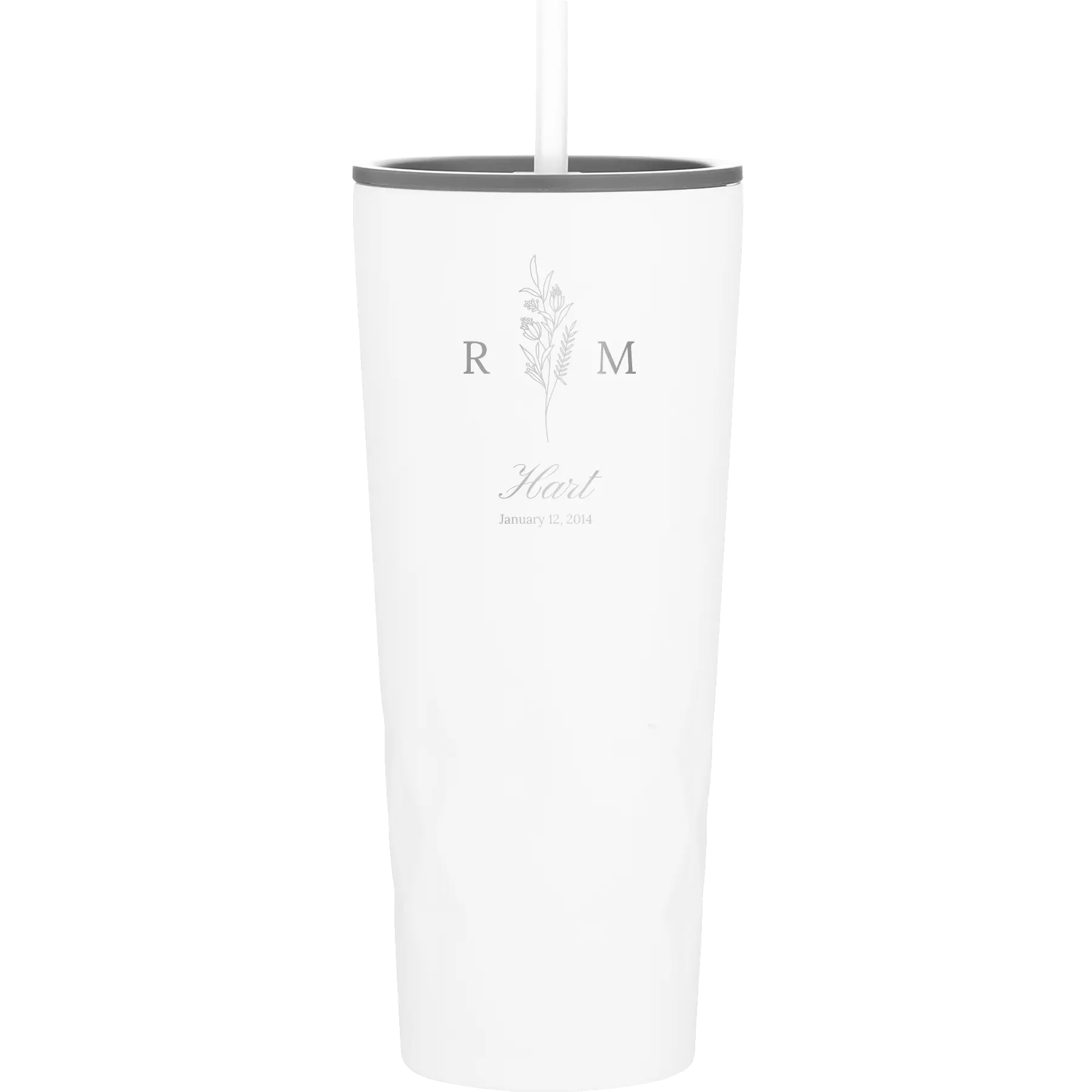 Personalized white 20 oz vacuum insulated tumbler with '3 Lines Initial Last Name Anniversary' design
