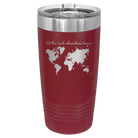 Laser etched maroon 20 oz vacuum insulated tumbler with 'Let the next adventure begin' design