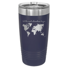 Laser etched navy 20 oz vacuum insulated tumbler with 'Let the next adventure begin' design