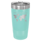 Laser etched teal 20 oz vacuum insulated tumbler with 'Let the next adventure begin' design