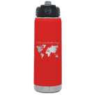Laser etched red 20 oz vacuum insulated water bottle with 'Let the next adventure begin' design