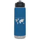 Laser etched royal blue 20 oz vacuum insulated water bottle with 'Let the next adventure begin' design