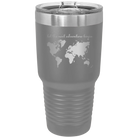 Laser etched dark gray 30 oz vacuum insulated tumbler with 'Let the next adventure begin' design