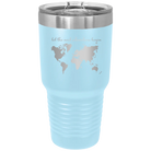 Laser etched light blue 30 oz vacuum insulated tumbler with 'Let the next adventure begin' design