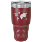 Laser etched maroon 30 oz vacuum insulated tumbler with 'Let the next adventure begin' design