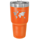Laser etched orange 30 oz vacuum insulated tumbler with 'Let the next adventure begin' design