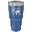 Laser etched royal blue 30 oz vacuum insulated tumbler with 'Let the next adventure begin' design
