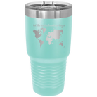 Laser etched teal 30 oz vacuum insulated tumbler with 'Let the next adventure begin' design
