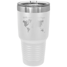 Laser etched white 30 oz vacuum insulated tumbler with 'Let the next adventure begin' design