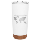 Laser etched white 20 oz vacuum insulated tumbler with 'Let the next adventure begin' design