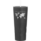 Laser etched black 20 oz vacuum insulated tumbler with 'Let the next adventure begin' design