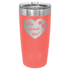 Laser etched coral 20 oz vacuum insulated tumbler with 'Who Rescued Who' design