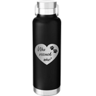 Laser etched black 24 oz vacuum insulated water bottle with 'Who Rescued Who' design