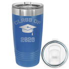 Personalized royal blue 20 oz vacuum insulated tumbler with 'Class of with Cap' design