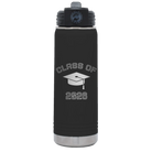 Personalized black 20 oz vacuum insulated water bottle with 'Class of with Cap' design