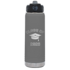 Personalized dark gray 20 oz vacuum insulated water bottle with 'Class of with Cap' design