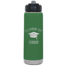 Personalized green 20 oz vacuum insulated water bottle with 'Class of with Cap' design