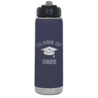 Personalized navy 20 oz vacuum insulated water bottle with 'Class of with Cap' design