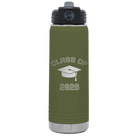 Personalized olive green 20 oz vacuum insulated water bottle with 'Class of with Cap' design